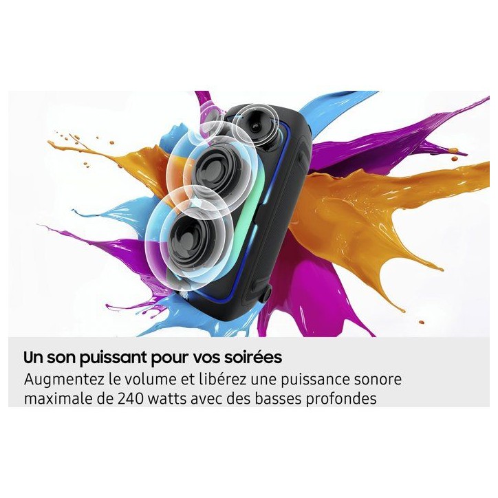 Enceinte - SAMSUNG - MX ST50F/XE - 240 W - Effets lumineux - Bluetooth - Batterie 18h - Roues intégrées - Noir Enceinte - SAMSUNG - MX ST50F/XE - 240 W - Effets lumineux - Bluetooth - Batterie 18h - Roues intégrées - Noir