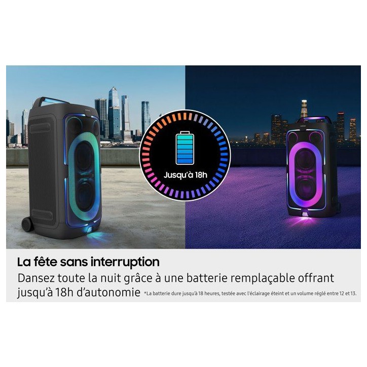 Enceinte - SAMSUNG - MX ST50F/XE - 240 W - Effets lumineux - Bluetooth - Batterie 18h - Roues intégrées - Noir Enceinte - SAMSUNG - MX ST50F/XE - 240 W - Effets lumineux - Bluetooth - Batterie 18h - Roues intégrées - Noir