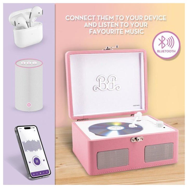 Lecteur CD Vintage - LISCIANIGIOCHI - Barbie Wireless CD Player - Bluetooth - Haut-parleurs stéréo - Des 12 ans - Rose Lecteur CD Vintage - LISCIANIGIOCHI - Barbie Wireless CD Player - Bluetooth - Haut-parleurs stéréo - Des 12 ans - Rose