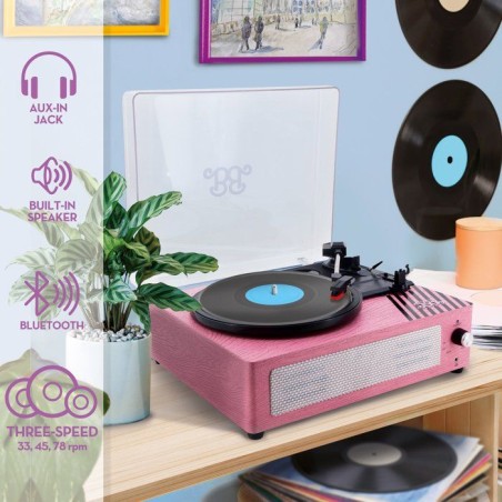 Platine Vinyle 3 Vitesses - LISCIANIGIOCHI - Vintage Vinyl Player - Rose - Des 12 ans
