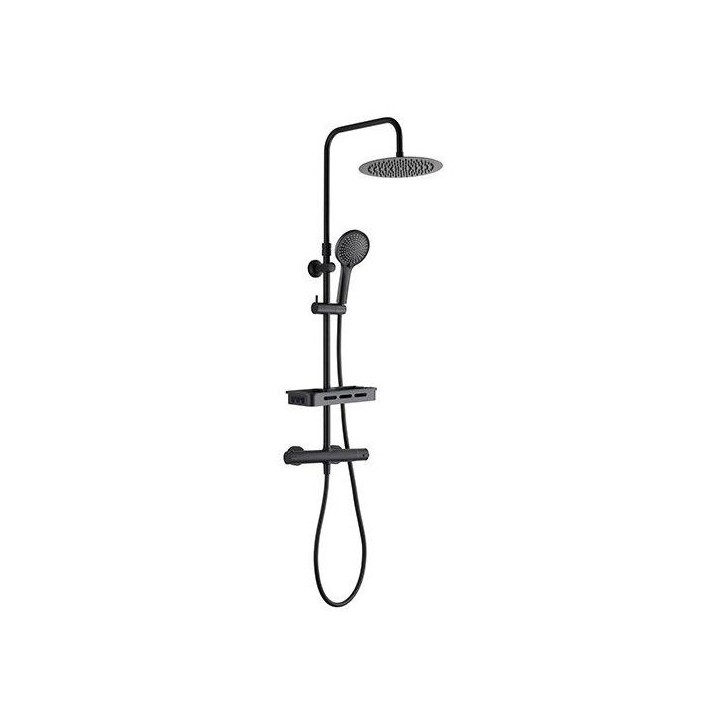 Colonne de douche avec mitigeur thermostatique - Edouard Rousseau - Ars Tab - Noir - Douche de tete ronde - Douchette a main Colonne de douche avec mitigeur thermostatique - Edouard Rousseau - Ars Tab - Noir - Douche de tete ronde - Douchette a main