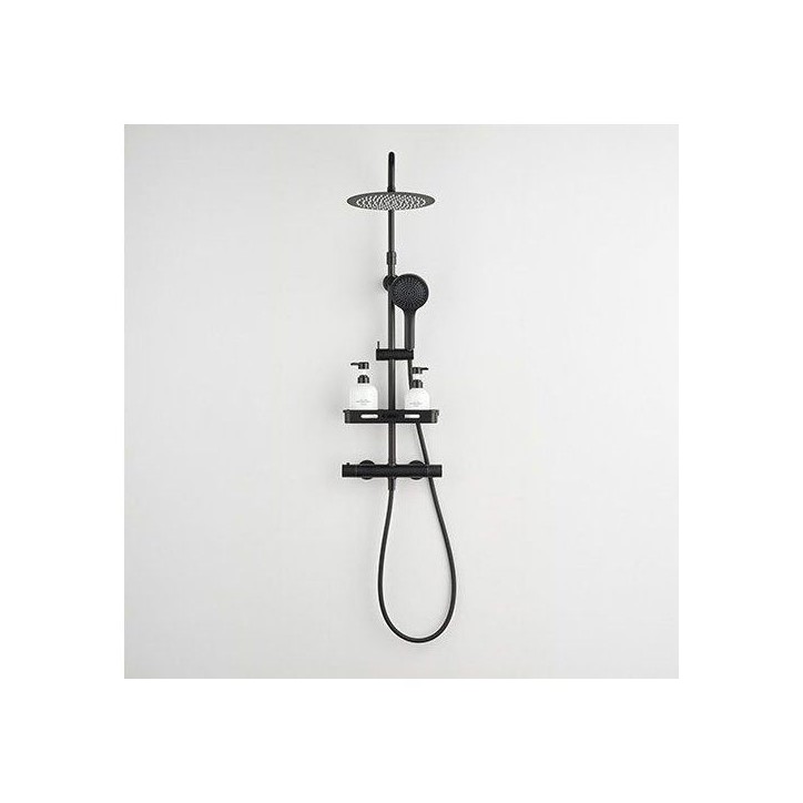Colonne de douche avec mitigeur thermostatique - Edouard Rousseau - Ars Tab - Noir - Douche de tete ronde - Douchette a main Colonne de douche avec mitigeur thermostatique - Edouard Rousseau - Ars Tab - Noir - Douche de tete ronde - Douchette a main