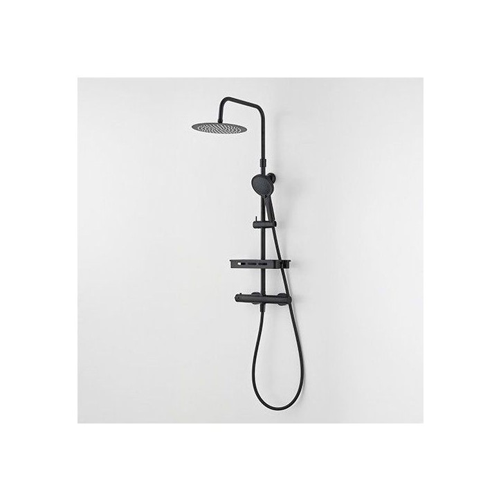 Colonne de douche avec mitigeur thermostatique - Edouard Rousseau - Ars Tab - Noir - Douche de tete ronde - Douchette a main Colonne de douche avec mitigeur thermostatique - Edouard Rousseau - Ars Tab - Noir - Douche de tete ronde - Douchette a main