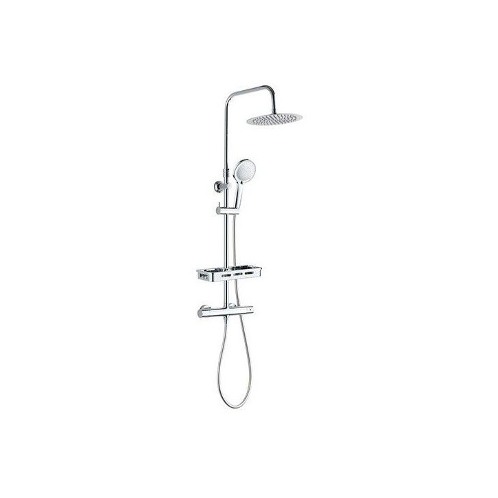 Colonne de douche avec mitigeur thermostatique - Edouard Rousseau - Ars Tab - Chrome - Douche de tete ronde - Douchette a main Colonne de douche avec mitigeur thermostatique - Edouard Rousseau - Ars Tab - Chrome - Douche de tete ronde - Douchette a main