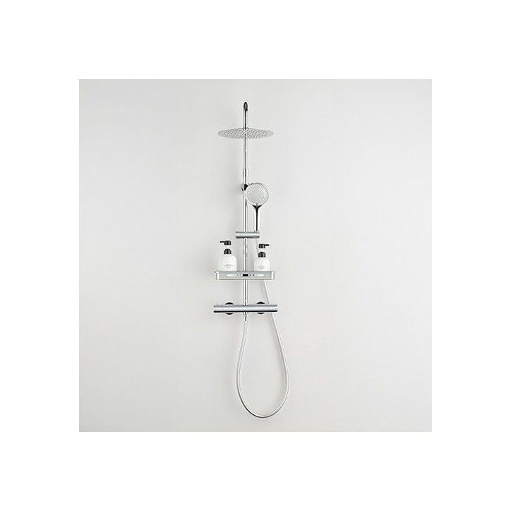 Colonne de douche avec mitigeur thermostatique - Edouard Rousseau - Ars Tab - Chrome - Douche de tete ronde - Douchette a main Colonne de douche avec mitigeur thermostatique - Edouard Rousseau - Ars Tab - Chrome - Douche de tete ronde - Douchette a main