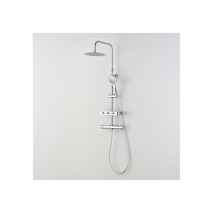 Colonne de douche avec mitigeur thermostatique - Edouard Rousseau - Ars Tab - Chrome - Douche de tete ronde - Douchette a main Colonne de douche avec mitigeur thermostatique - Edouard Rousseau - Ars Tab - Chrome - Douche de tete ronde - Douchette a main