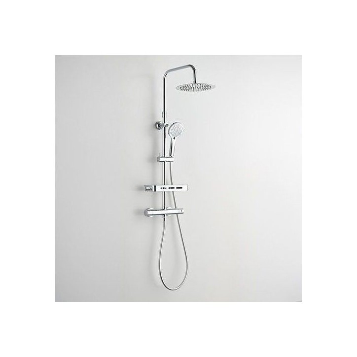 Colonne de douche avec mitigeur thermostatique - Edouard Rousseau - Ars Tab - Chrome - Douche de tete ronde - Douchette a main Colonne de douche avec mitigeur thermostatique - Edouard Rousseau - Ars Tab - Chrome - Douche de tete ronde - Douchette a main