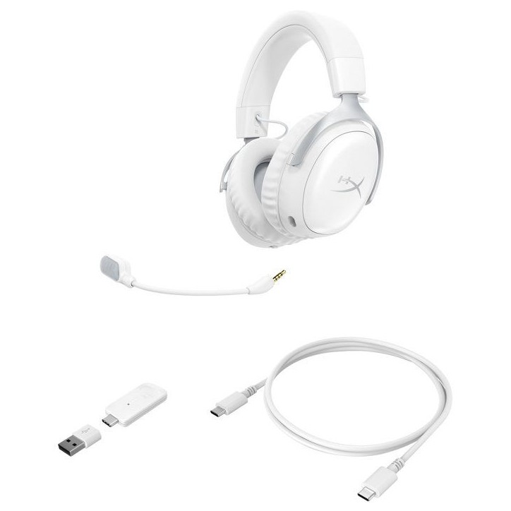 Casque Gamer Sans Fil HyperX Cloud III S Wireless blanc pour PC Mac PS5 mobiles Switch avec adaptateur USB-C vers USB-A et câbl Casque Gamer Sans Fil HyperX Cloud III S Wireless blanc pour PC Mac PS5 mobiles Switch avec adaptateur USB-C vers USB-A et câbl