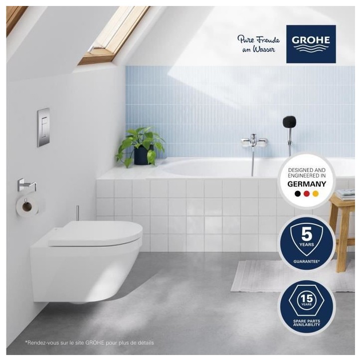 Cuvette WC suspendue compact - GROHE Euro Ceramic - Porcelaine vitrifiée - Sans bride - Blanc