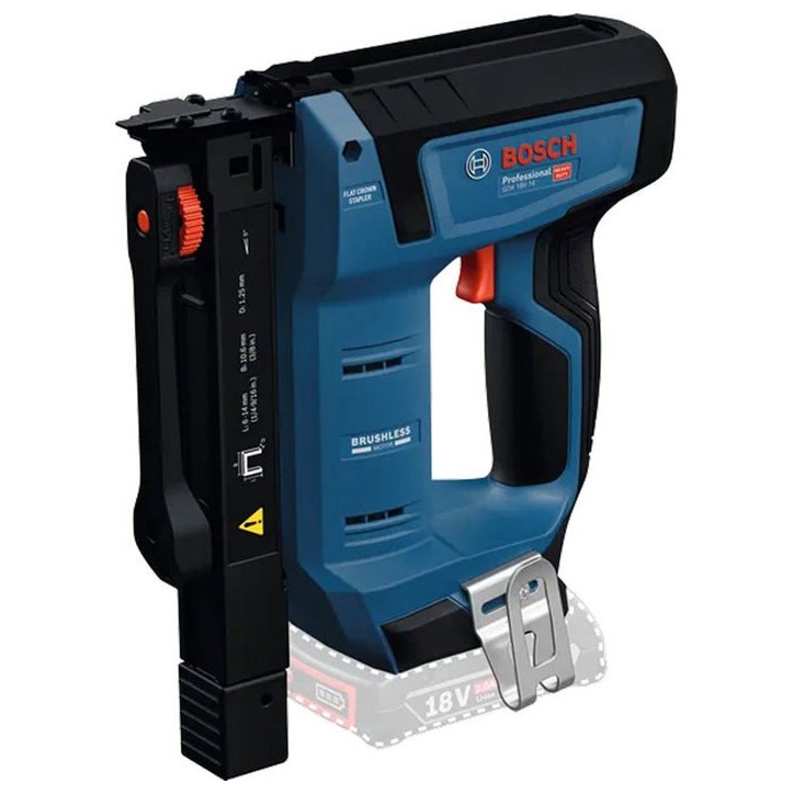 Agrafeuse a bois - BOSCH - GTH 18V-14 L-BOXX - 18V Brushless - Agrafes 6-14 mm - Systeme contre-balancier Agrafeuse a bois - BOSCH - GTH 18V-14 L-BOXX - 18V Brushless - Agrafes 6-14 mm - Systeme contre-balancier