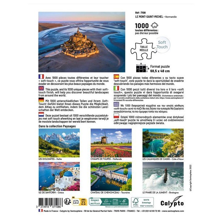 Puzzle - SENTOSPHERE - Calypto - 1000 pieces - Le Mont-Saint-Michel - Normandie - Toucher soyeux - Des 9 ans Puzzle - SENTOSPHERE - Calypto - 1000 pieces - Le Mont-Saint-Michel - Normandie - Toucher soyeux - Des 9 ans