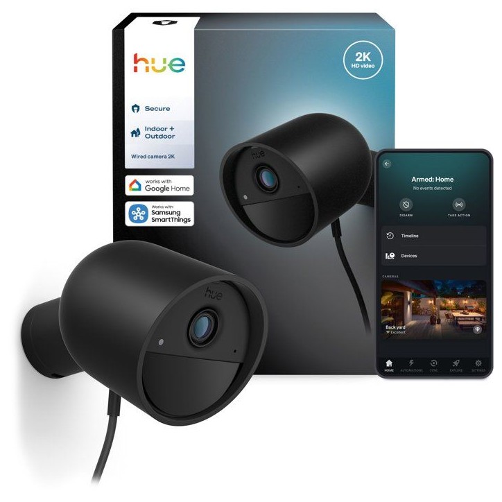 Caméra connectée - Philips Hue - Extérieur - Filaire - Vision nocture - 2K - Bureau - Noir Caméra connectée - Philips Hue - Extérieur - Filaire - Vision nocture - 2K - Bureau - Noir
