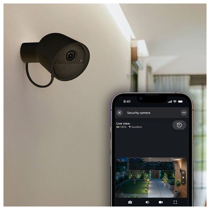 Caméra connectée - Philips Hue - Extérieur - Filaire - Vision nocture - 2K - Bureau - Noir Caméra connectée - Philips Hue - Extérieur - Filaire - Vision nocture - 2K - Bureau - Noir
