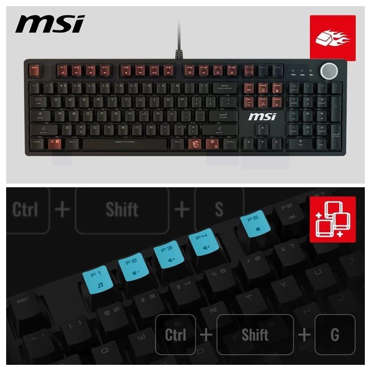 Clavier gamer filaire - Switches mécaniques Red - MSI FORGE GK320 - Format standard - RGB - Noir Clavier gamer filaire - Switches mécaniques Red - MSI FORGE GK320 - Format standard - RGB - Noir