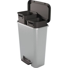 Pédale de tri a pédale Duo - CURVER - COMPATTA - 23 L + 23 L - Gris aspect métal - Polypropylene