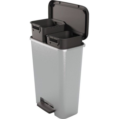 Pédale de tri a pédale Duo - CURVER - COMPATTA - 23 L + 23 L - Gris aspect métal - Polypropylene