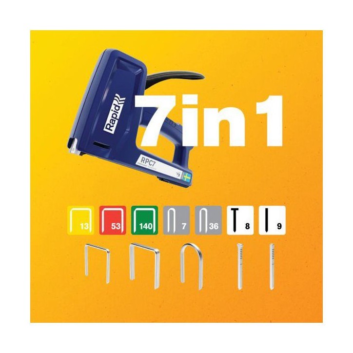Kit Agrafeuse manuelle 7-en-1- RAPID - RPC7 - Agrafes & clous déco/bricolage - 3010 pieces - 5001746 Kit Agrafeuse manuelle 7-en-1- RAPID - RPC7 - Agrafes & clous déco/bricolage - 3010 pieces - 5001746