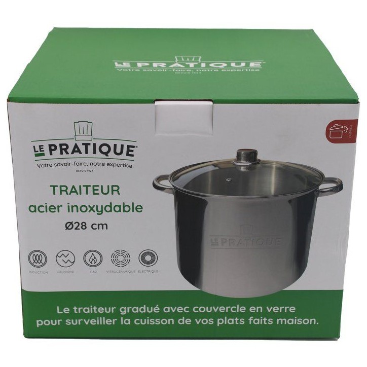 Traiteur - LE PRATIQUE - Inox - Ø 28 cm - 14 L - Couvercle verre Traiteur - LE PRATIQUE - Inox - Ø 28 cm - 14 L - Couvercle verre