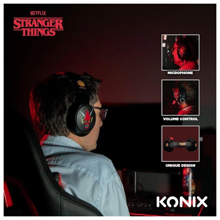 Casque gaming circum-aural - Filaire - Konix - Stranger Things - PC, PS5, Switch 2 et Xbox - Microphone - Câble 1,5 m