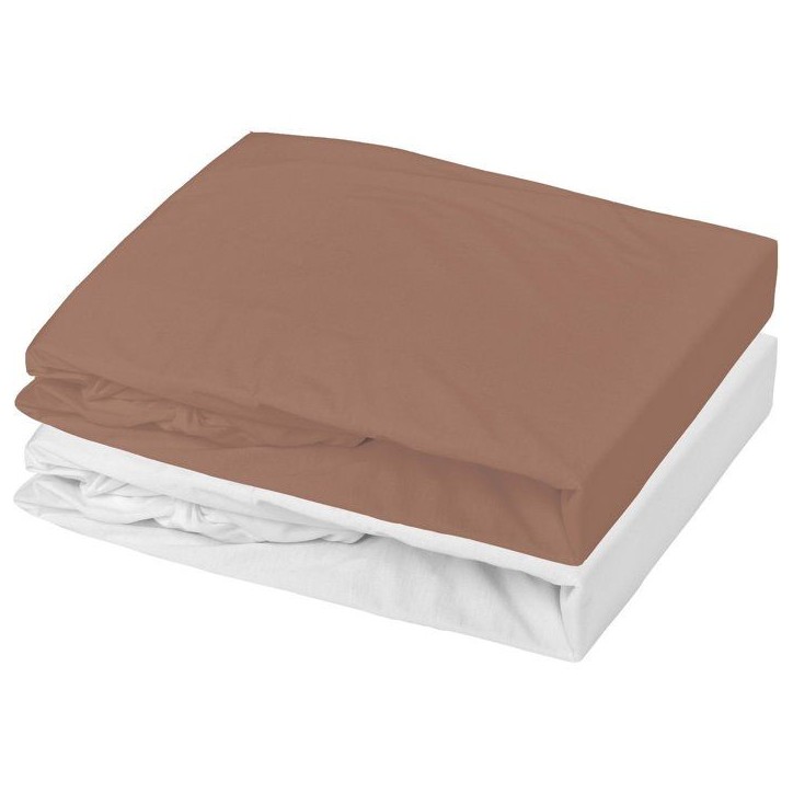 Lot de 2 draps housse - MON PTIT DODO - Jersey 100% coton - 60 x 120 cm - Blanc et brun Lot de 2 draps housse - MON PTIT DODO - Jersey 100% coton - 60 x 120 cm - Blanc et brun