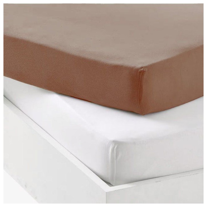 Lot de 2 draps housse - MON PTIT DODO - Jersey 100% coton - 60 x 120 cm - Blanc et brun Lot de 2 draps housse - MON PTIT DODO - Jersey 100% coton - 60 x 120 cm - Blanc et brun