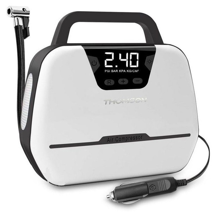 Compresseur d'air - THOMSON - 12V - Ecran digital LCD - Lampe de travail intégrée - Pression maximale 150PSA Compresseur d'air - THOMSON - 12V - Ecran digital LCD - Lampe de travail intégrée - Pression maximale 150PSA