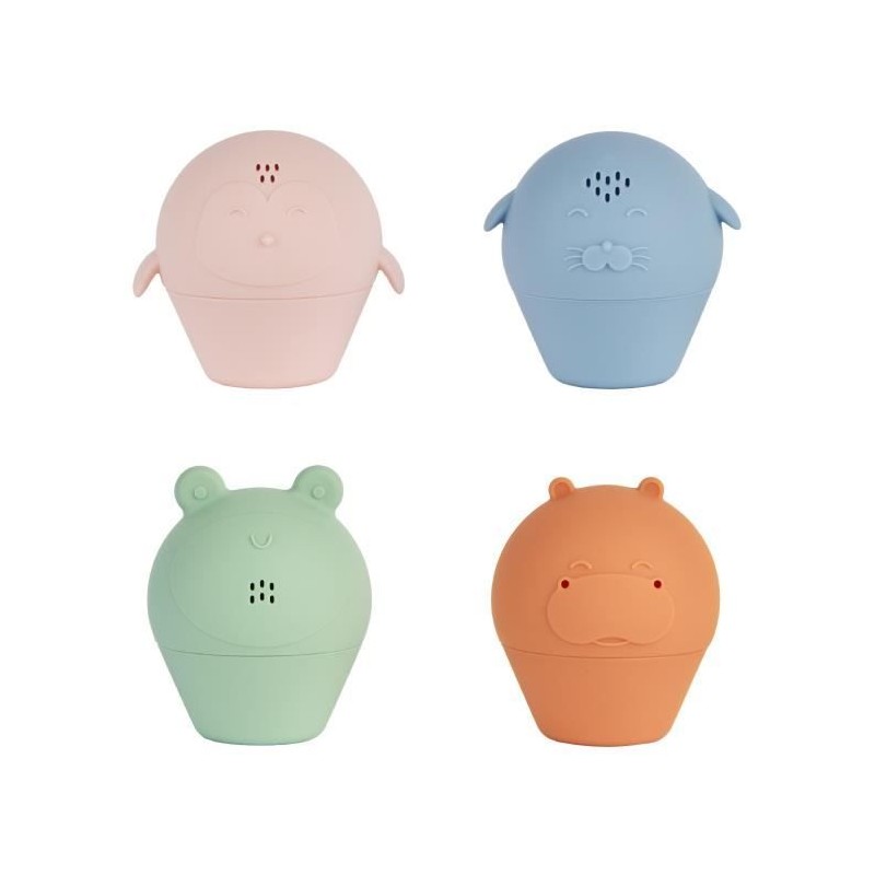 Badabulle Lot de 4 Aspergeurs de bain - Jouets de Bain en Silicone Sou Badabulle Lot de 4 Aspergeurs de bain - Jouets de Bain en Silicone Sou