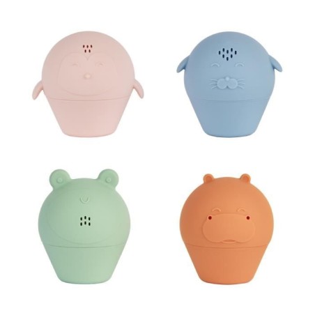 Badabulle Lot de 4 Aspergeurs de bain - Jouets de Bain en Silicone Sou