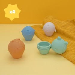 Badabulle Lot de 4 Aspergeurs de bain - Jouets de Bain en Silicone Sou