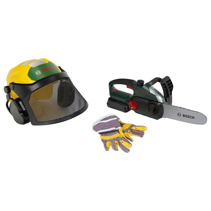 Set bûcheron Bosch - KLEIN - 8197 - Tronçonneuse électronique, casque avec visiere et gants - Jouet d'imitation - Des 3 ans Set bûcheron Bosch - KLEIN - 8197 - Tronçonneuse électronique, casque avec visiere et gants - Jouet d'imitation - Des 3 ans