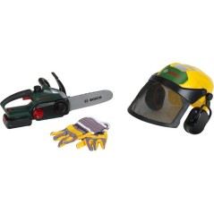 Set bûcheron Bosch - KLEIN - 8197 - Tronçonneuse électronique, casque avec visiere et gants - Jouet d'imitation - Des 3 ans