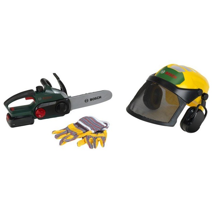 Set bûcheron Bosch - KLEIN - 8197 - Tronçonneuse électronique, casque avec visiere et gants - Jouet d'imitation - Des 3 ans Set bûcheron Bosch - KLEIN - 8197 - Tronçonneuse électronique, casque avec visiere et gants - Jouet d'imitation - Des 3 ans