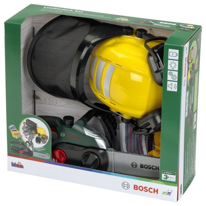Set bûcheron Bosch - KLEIN - 8197 - Tronçonneuse électronique, casque avec visiere et gants - Jouet d'imitation - Des 3 ans Set bûcheron Bosch - KLEIN - 8197 - Tronçonneuse électronique, casque avec visiere et gants - Jouet d'imitation - Des 3 ans