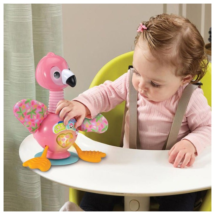 VTECH Flamingo Rigolo — Jouet d'éveil flamant rose 9-36 mois, sons, mélodies et ventouse