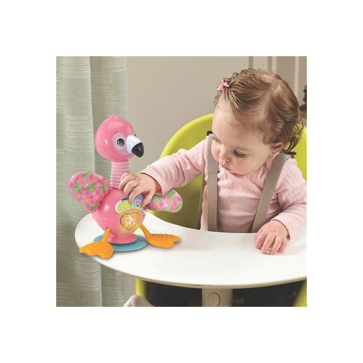 VTECH Flamingo Rigolo — Jouet d'éveil flamant rose 9-36 mois, sons, mélodies et ventouse