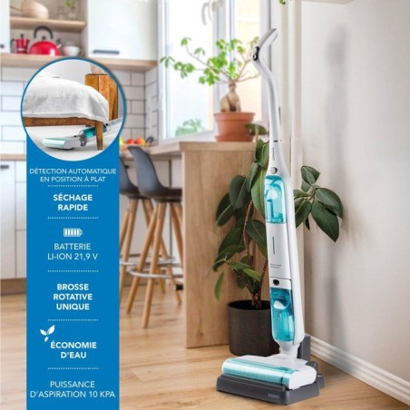 Aspirateur balai laveur - DOMO DO253SW - 10 000 Pa - 35 min - 75 m² - 450 ml - Blanc / Bleu