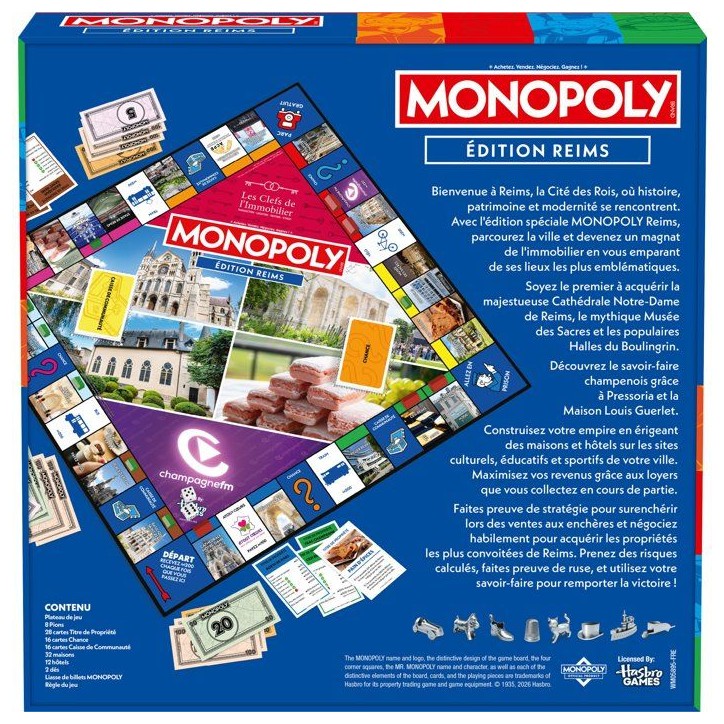 MONOPOLY Reims - Jeu de société - WINNING MOVES - 2 a 6 joueurs - Des 8 ans MONOPOLY Reims - Jeu de société - WINNING MOVES - 2 a 6 joueurs - Des 8 ans