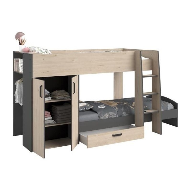 Lits superposés enfant avec rangements - PARISOT - Décor Chene Jacks