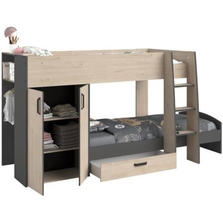 Lits superposés enfant avec rangements - PARISOT - Décor Chene Jacks