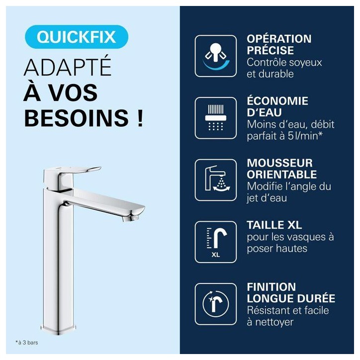Mitigeur de lavabo - GROHE DICE - Taille XL - Corps lisse sans vidage - Chrome Mitigeur de lavabo - GROHE DICE - Taille XL - Corps lisse sans vidage - Chrome