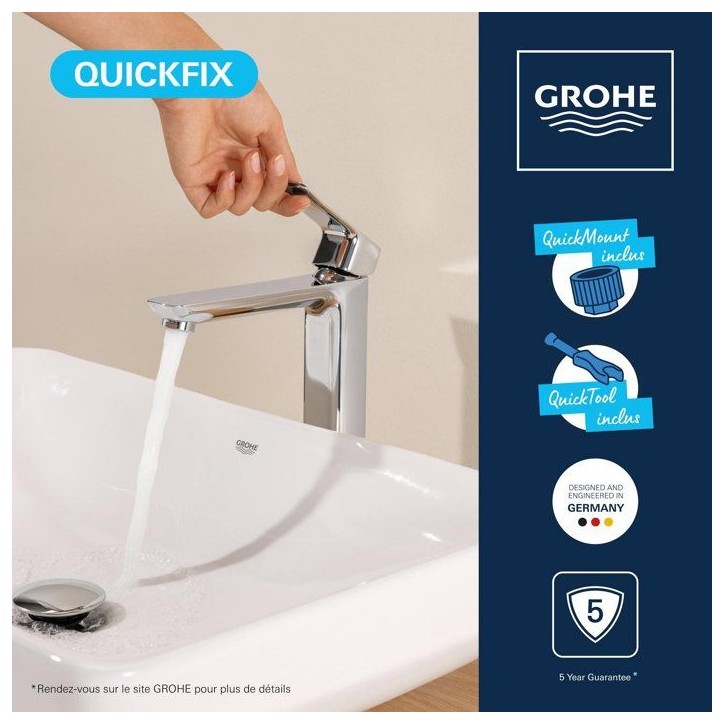 Mitigeur de lavabo - GROHE DICE - Taille XL - Corps lisse sans vidage - Chrome Mitigeur de lavabo - GROHE DICE - Taille XL - Corps lisse sans vidage - Chrome