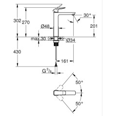Mitigeur de lavabo - GROHE DICE - Taille XL - Corps lisse sans vidage