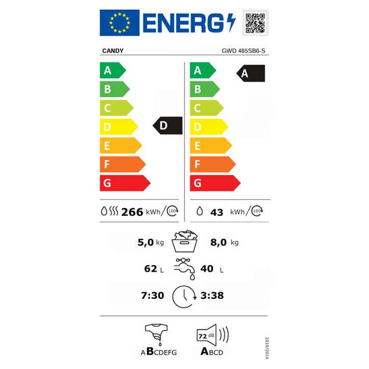 Lave-linge séchant CANDY GWD 485SB6-S ProWash&Dry 300 - 8 / 5 kg - Induction - 1400 trs/min - 16 programmes - Blanc Lave-linge séchant CANDY GWD 485SB6-S ProWash&Dry 300 - 8 / 5 kg - Induction - 1400 trs/min - 16 programmes - Blanc
