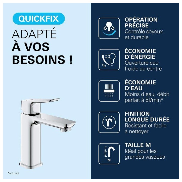 Mitigeur de lavabo - GROHE DICE - Taille M - Cartouche Ch3 & clic-clac - Chrome Mitigeur de lavabo - GROHE DICE - Taille M - Cartouche Ch3 & clic-clac - Chrome