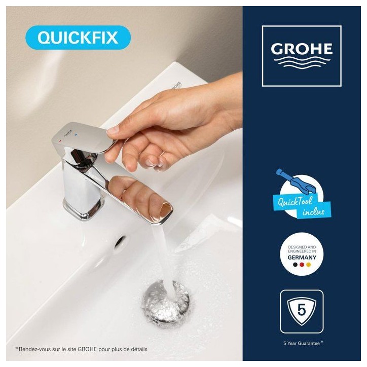Mitigeur de lavabo - GROHE DICE - Taille M - Cartouche Ch3 & clic-clac - Chrome Mitigeur de lavabo - GROHE DICE - Taille M - Cartouche Ch3 & clic-clac - Chrome