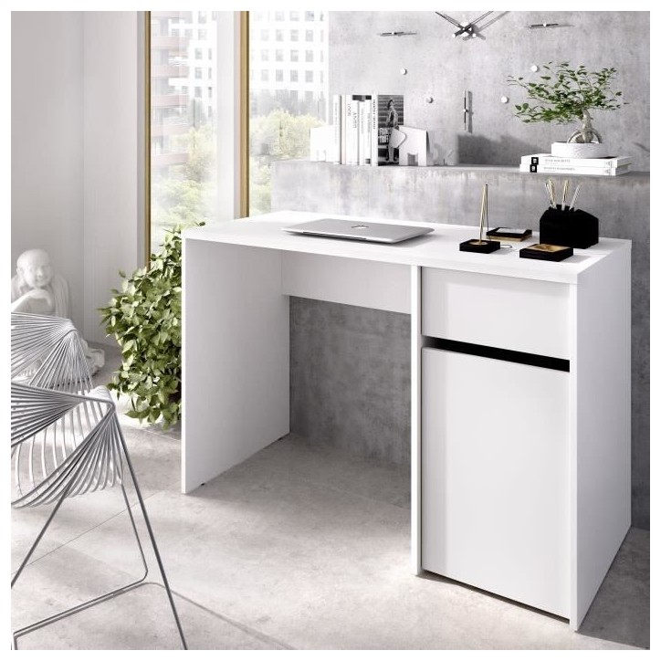 Bureau - BALI - Blanc - 1 tiroir / 1 porte - 110,3 x 50,2 x 74,2 cm Bureau - BALI - Blanc - 1 tiroir / 1 porte - 110,3 x 50,2 x 74,2 cm