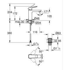 Mitigeur de lavabo - GROHE DICE - Taille M - Vidage clic-clac - Noir m