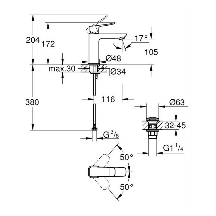 Mitigeur de lavabo - GROHE DICE - Taille M - Vidage clic-clac - Noir mat Mitigeur de lavabo - GROHE DICE - Taille M - Vidage clic-clac - Noir mat