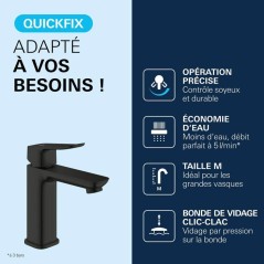Mitigeur de lavabo - GROHE DICE - Taille M - Vidage clic-clac - Noir m