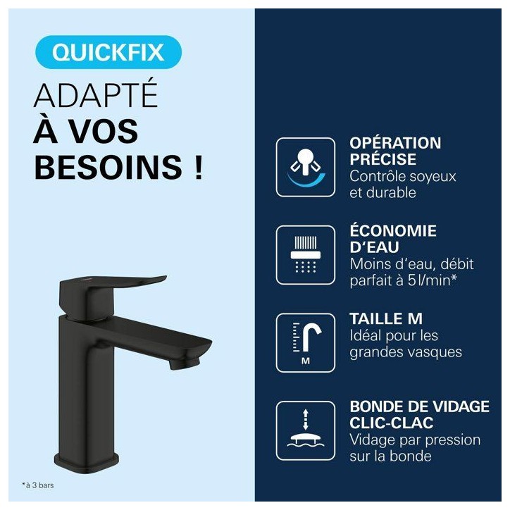 Mitigeur de lavabo - GROHE DICE - Taille M - Vidage clic-clac - Noir mat Mitigeur de lavabo - GROHE DICE - Taille M - Vidage clic-clac - Noir mat